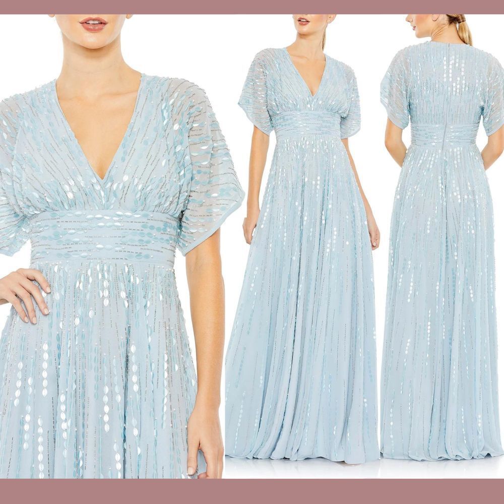 NWT Mac Duggal [ 4 ]‎ 10807 Embellished V Neck Evening Gown Powder Blue A Line